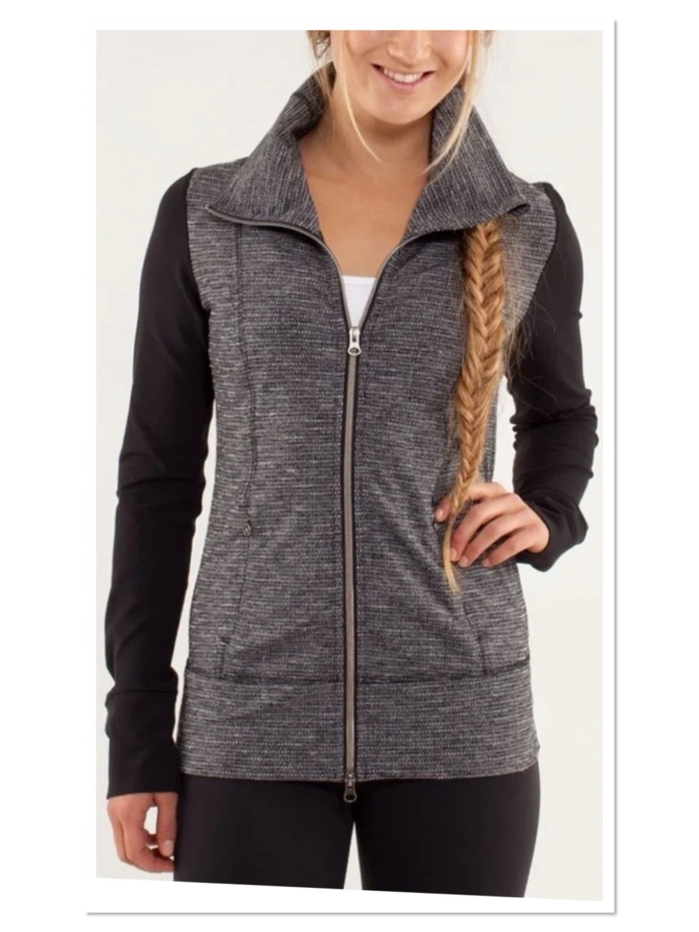 Lululemon Daily Yoga Zip-Front Jacket Coco Pique Black / Black Sz 4